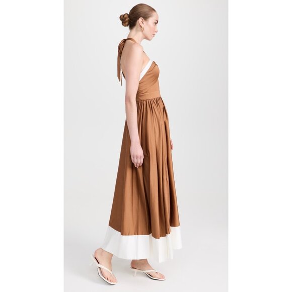 NWT Alice + Olivia Beatrix in Tan Vanilla Cotton Halter Maxi Dress 8 $595 - Picture 7 of 11